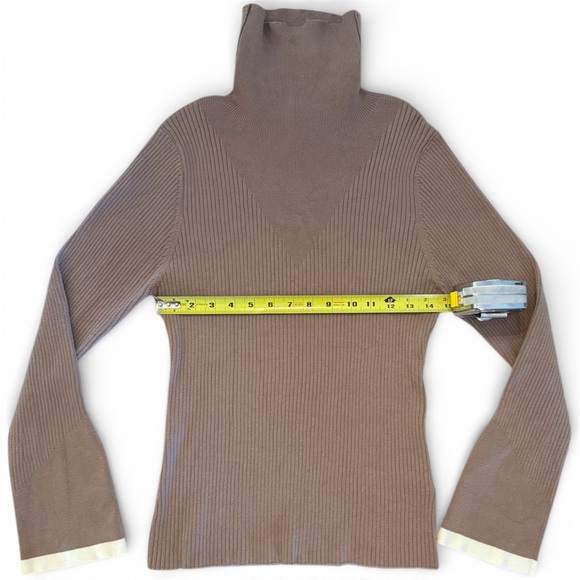 VARLEY Ravena Ribbed Knit High Neck Bell Sleeve Sweater Fungi Tan Women’s Medium - Picture 4 of 11